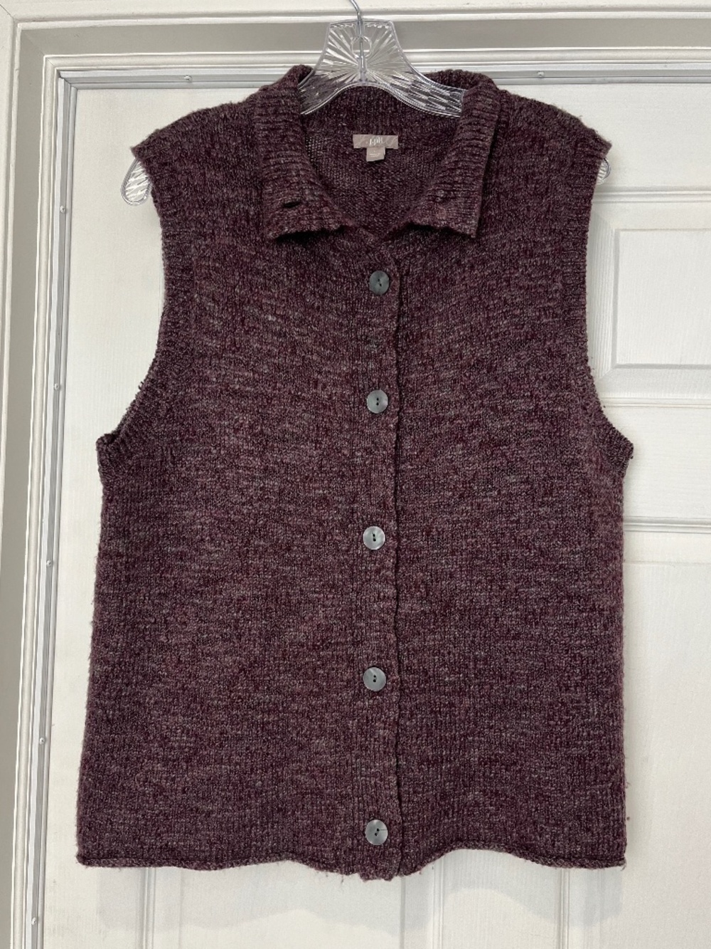 J. Jill | Wool Alpaca Blend Heather Purple Button Front Sweater Vest, Large